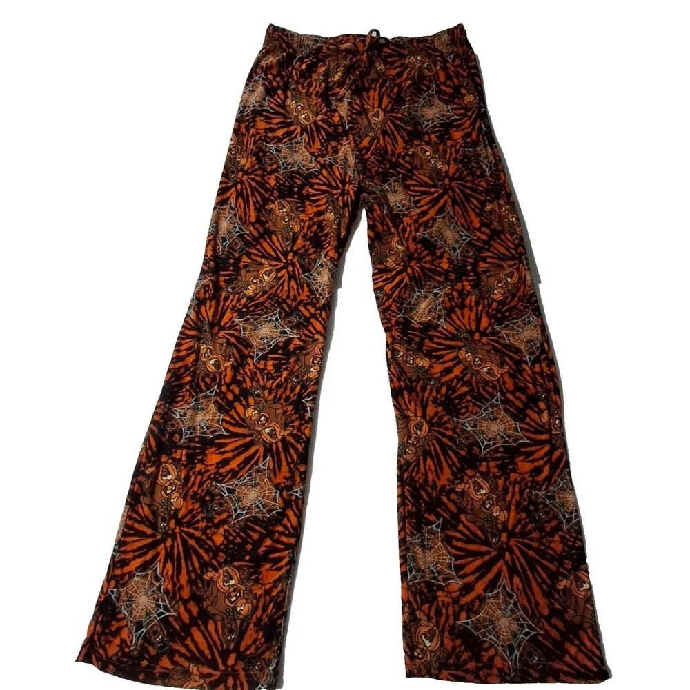 Spirit Scooby Doo XL Mens Tie Dye Print Web Pumpkins Orange Black Lounge Pants - Picture 8 of 8